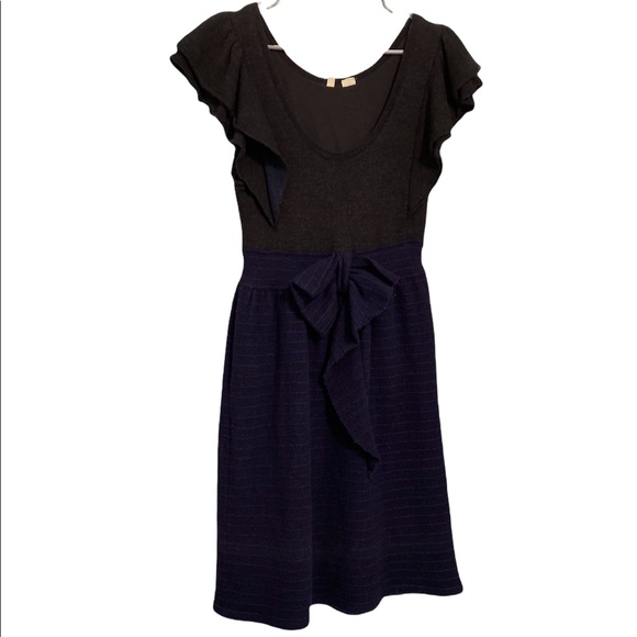 Anthropologie Moth Gray Blue Wool Bow Sweater Dress Flare Flutter Sleeve Boho - Picture 5 of 7